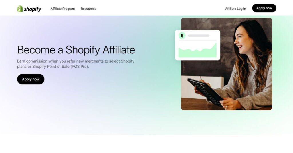 An informative graphic showcasing the benefits and features of the Shopify Affiliate Program, including commission details, tools available for affiliates, and how to earn money by promoting Shopify's e-commerce platform.